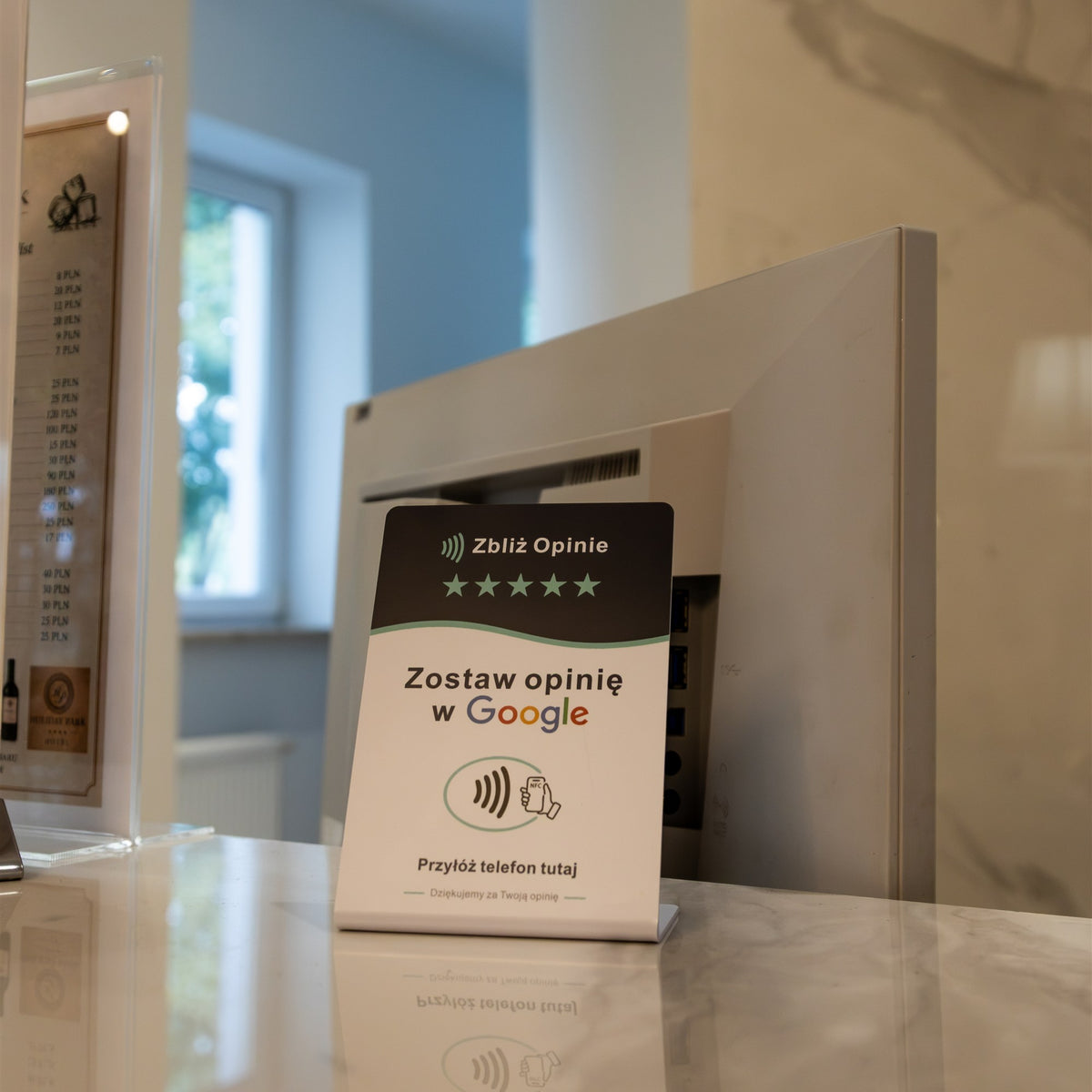 Tabliczka NFC do opinii Google – stojąca