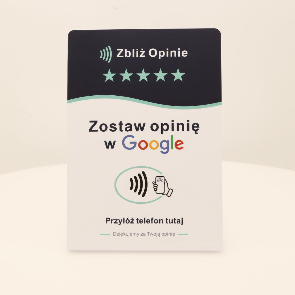 Tabliczka NFC do opinii Google – stojąca