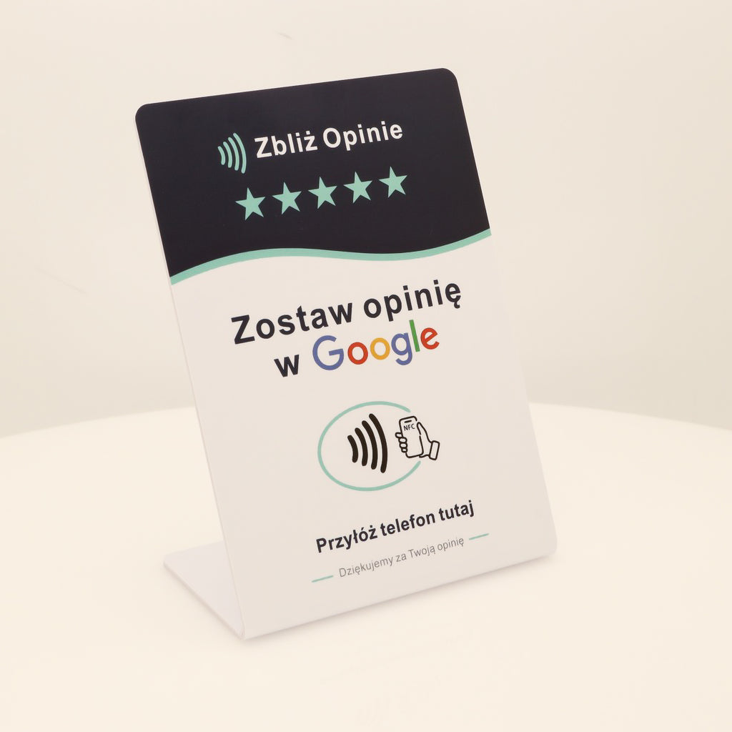 Tabliczka NFC do opinii Google – stojąca