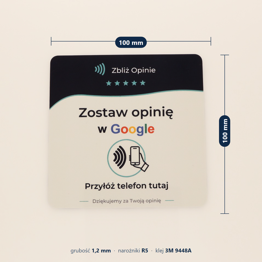 Tabliczka NFC do opinii Google – samoprzylepna