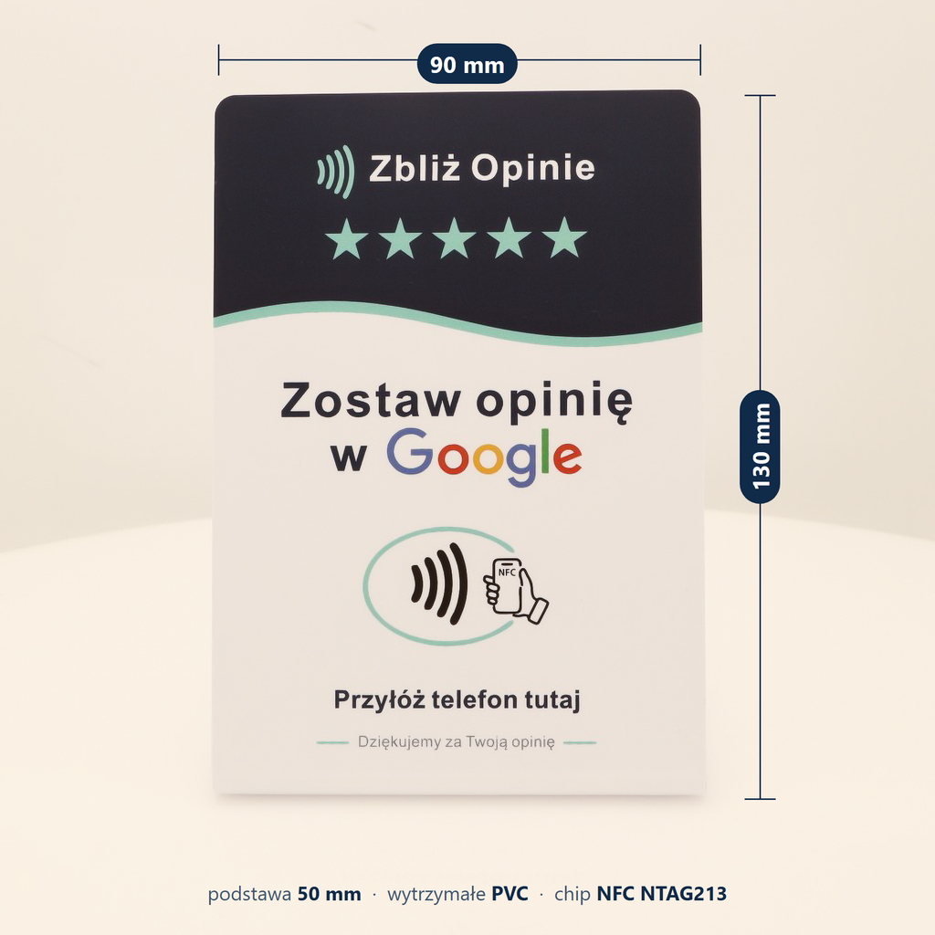 Tabliczka NFC do opinii Google – stojąca